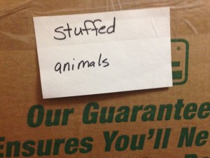 Moving Box Labeled "Stuffed Animals"